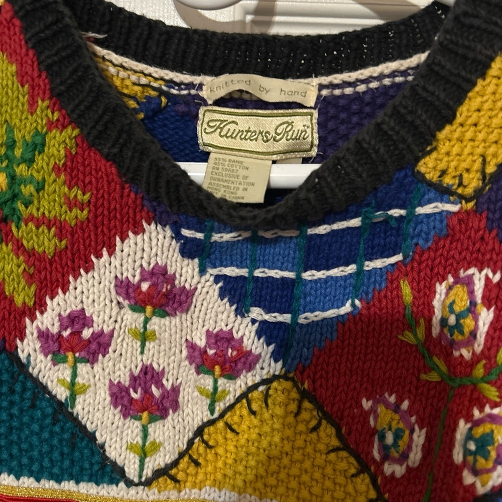 Vintage hunters, run hand knitted sweater size medium floral - Picture 5 of 5